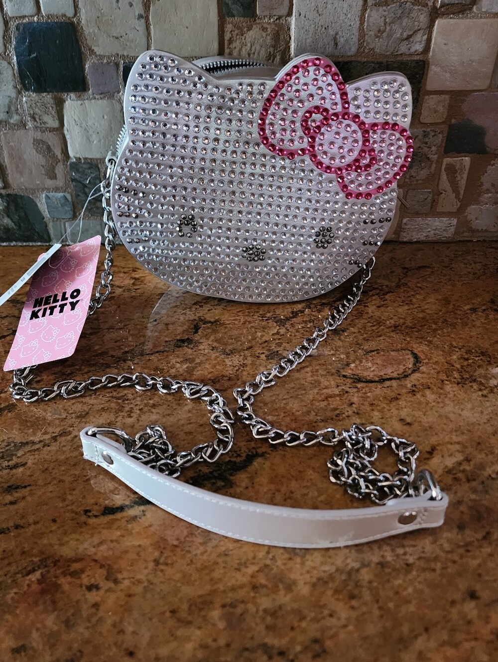 Hello Kitty White Mini Crystal Crossbody with Pink Bow Accent